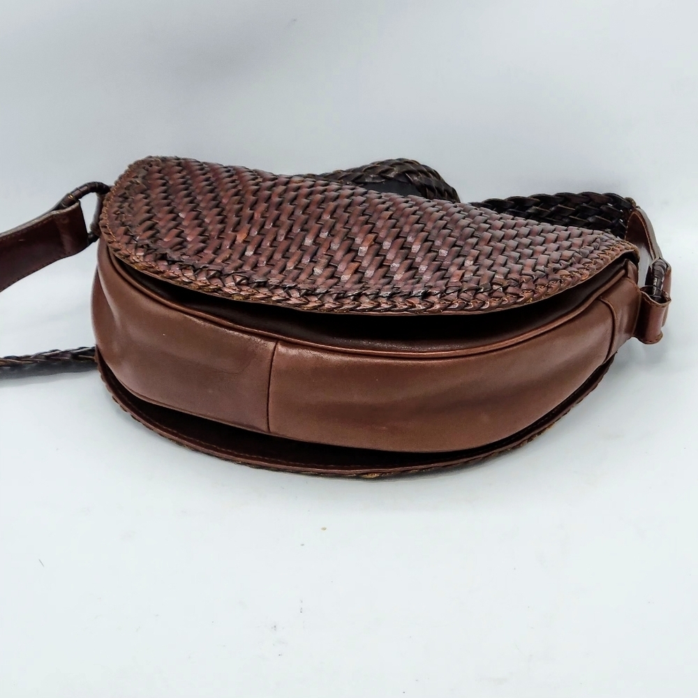 De Vecchi Hamilton Hodge Vintage Leather Woven Saddle Bag In Brown - Picture 4 of 14